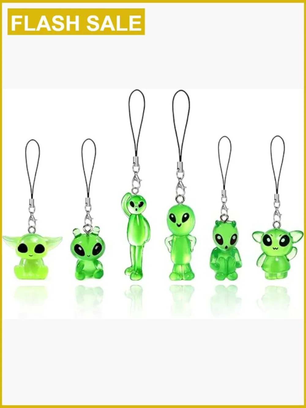 Glow In The Dark Alien Phone Charm Set 6pc Halloween Party Keychain Accessories